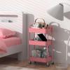 imageMAX Houser 3Tier Rolling Utility Cart with Caster WheelsEasy Assembly for Kitchen Bathroom WhitePink