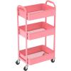 imageMAX Houser 3Tier Rolling Utility Cart with Caster WheelsEasy Assembly for Kitchen Bathroom WhitePink