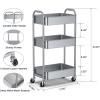imageMAX Houser 3Tier Rolling Utility Cart with Caster WheelsEasy Assembly for Kitchen Bathroom WhiteSilverygrey
