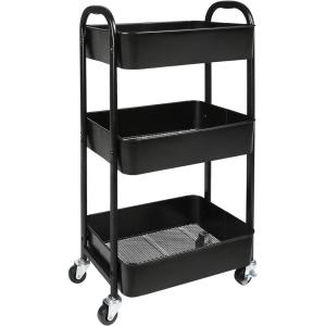 imageMAX Houser 3Tier Rolling Utility Cart with Caster WheelsEasy Assembly for Kitchen Bathroom WhiteBlack