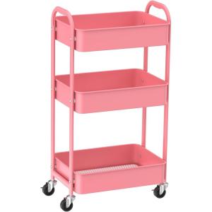imageMAX Houser 3Tier Rolling Utility Cart with Caster WheelsEasy Assembly for Kitchen Bathroom WhitePink