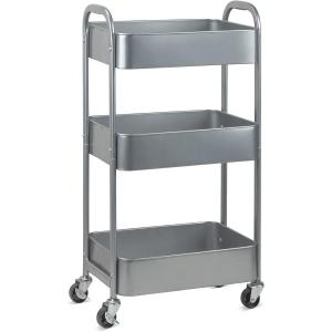 imageMAX Houser 3Tier Rolling Utility Cart with Caster WheelsEasy Assembly for Kitchen Bathroom WhiteSilverygrey