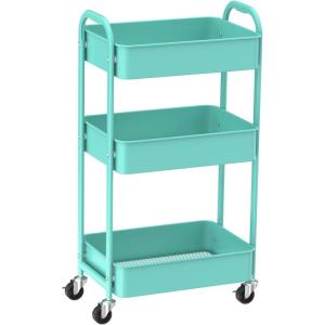 imageMAX Houser 3Tier Rolling Utility Cart with Caster WheelsEasy Assembly for Kitchen Bathroom WhiteTurquoise