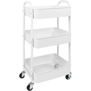imageMAX Houser 3Tier Rolling Utility Cart with Caster WheelsEasy Assembly for Kitchen Bathroom WhiteWhite