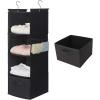 imageMAX Houser 4Shelf Hanging Closet Organizer Space Saver Cloth Hanging Shelves with 2 Side Pockets Foldable Black and Grey