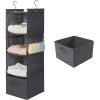 imageMAX Houser 4Shelf Hanging Closet Organizer Space Saver Cloth Hanging Shelves with 2 Side Pockets Foldable Black and Grey