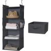 imageMAX Houser 4Shelf Hanging Closet Organizer Space Saver Cloth Hanging Shelves with 2 Side Pockets Foldable Grey and Beige