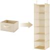 imageMAX Houser 6 Tier Shelf Hanging Closet Organizer Closet Hanging Shelf with 2 Sturdy Hooks for Storage Foldable GreyBeiged
