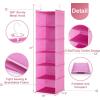imageMAX Houser 6 Tier Shelf Hanging Closet Organizer Closet Hanging Shelf with 2 Sturdy Hooks for Storage Foldable GreyPink