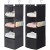 imageMAX Houser 4Shelf Hanging Closet Organizer Space Saver Cloth Hanging Shelves with 2 Side Pockets Foldable Black and Grey