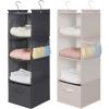 imageMAX Houser 4Shelf Hanging Closet Organizer Space Saver Cloth Hanging Shelves with 2 Side Pockets Foldable Grey and Beige