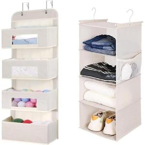 imageMAX Houser 4 Tier Shelf Hanging Closet OrganizerOver The Door Hanging Organizer with 2 Metal Hooks