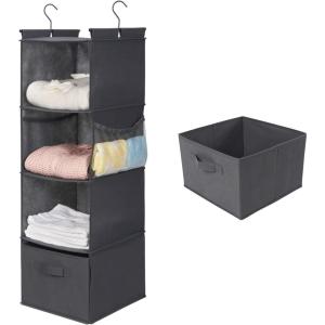 imageMAX Houser 4Shelf Over The Door Hanging Organizer with 2 Metal Hooks4 Pocket Over The Door Wall Mount Storage with Clear Windows for Baby Nursery Bathroom ClosetBedroomDormDiapersKids ToysGrayGrey