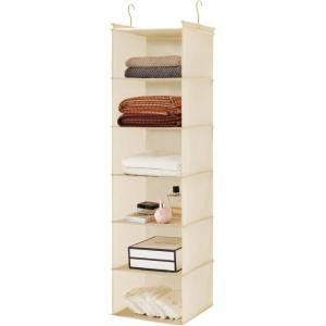 imageMAX Houser 6 Tier Shelf Hanging Closet Organizer Closet Hanging Shelf with 2 Sturdy Hooks for Storage Foldable GreyBeige
