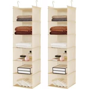 imageMAX Houser 6 Tier Shelf Hanging Closet Organizer Closet Hanging Shelf with 2 Sturdy Hooks for Storage Foldable GreyBeige2