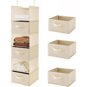 imageMAX Houser 6 Tier Shelf Hanging Closet Organizer Closet Hanging Shelf with 2 Sturdy Hooks for Storage Foldable GreyBeiged3