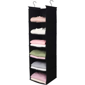 imageMAX Houser 6 Tier Shelf Hanging Closet Organizer Closet Hanging Shelf with 2 Sturdy Hooks for Storage Foldable GreyBlack