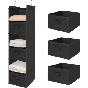 imageMAX Houser 6 Tier Shelf Hanging Closet Organizer Closet Hanging Shelf with 2 Sturdy Hooks for Storage Foldable GreyBlackd3