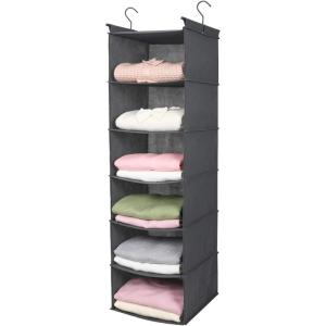 imageMAX Houser 6 Tier Shelf Hanging Closet Organizer Closet Hanging Shelf with 2 Sturdy Hooks for Storage Foldable GreyGrey