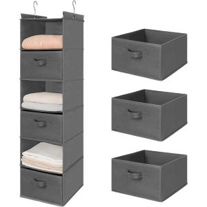 imageMAX Houser 6 Tier Shelf Hanging Closet Organizer Closet Hanging Shelf with 2 Sturdy Hooks for Storage Foldable GreyGreyd3