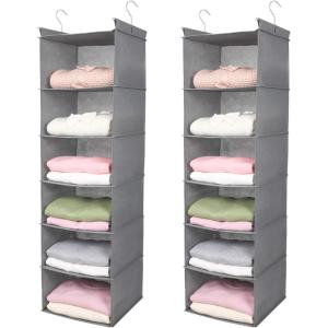 imageMAX Houser 6 Tier Shelf Hanging Closet Organizer Closet Hanging Shelf with 2 Sturdy Hooks for Storage Foldable GreyLight Grey2