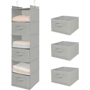 imageMAX Houser 6 Tier Shelf Hanging Closet Organizer Closet Hanging Shelf with 2 Sturdy Hooks for Storage Foldable GreyLight Greyd3