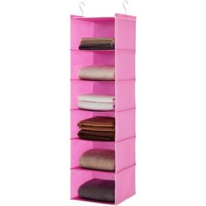 imageMAX Houser 6 Tier Shelf Hanging Closet Organizer Closet Hanging Shelf with 2 Sturdy Hooks for Storage Foldable GreyPink