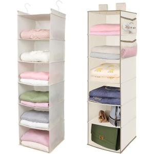 imageMAX Houser 6 Tier Shelf Hanging Closet Organizer Closet Hanging Shelf with 2 Sturdy Hooks for Storage FoldableBeige and Beige2