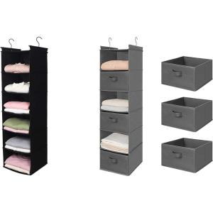 imageMAX Houser 6 Tier Shelf Hanging Closet Organizer Closet Hanging Shelf with 2 Sturdy Hooks for Storage FoldableBlack and GreyD3