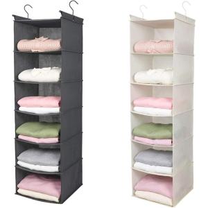 imageMAX Houser 6 Tier Shelf Hanging Closet Organizer Closet Hanging Shelf with 2 Sturdy Hooks for Storage FoldableGrey and Beige