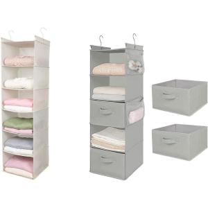 imageMAX Houser 6 Tier Shelf Hanging Closet Organizer and 5 Tier Shelf Hanging Closet Organizer Closet Hanging Shelf with 2 Sturdy Hooks for Storage FoldableBeige and Light GreyD2