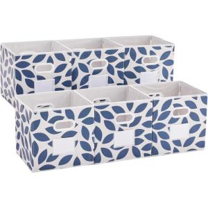 imageMAX Houser Fabric Cloth Storage BinsFoldable Storage Cubes Organizer Baskets with Dual Handles for Home Bedroom StorageSet of 6BeigeBlue