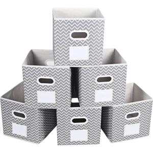 imageMAX Houser Fabric Cloth Storage BinsFoldable Storage Cubes Organizer Baskets with Dual Handles for Home Bedroom StorageSet of 6BeigeChevron Grey