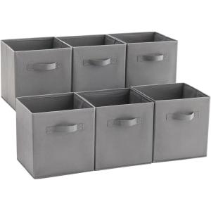imageMAX Houser Fabric Cloth Storage BinsFoldable Storage Cubes Organizer Baskets with Dual Handles for Home Bedroom StorageSet of 6BeigeDove Grey
