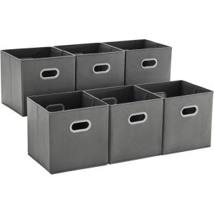 imageMAX Houser Fabric Cloth Storage BinsFoldable Storage Cubes Organizer Baskets with Dual Handles for Home Bedroom StorageSet of 6BeigeGray