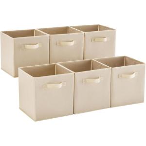 imageMAX Houser Fabric Cloth Storage BinsFoldable Storage Cubes Organizer Baskets with Dual Handles for Home Bedroom StorageSet of 6BeigeNatural Beige