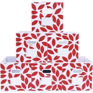 imageMAX Houser Fabric Cloth Storage BinsFoldable Storage Cubes Organizer Baskets with Dual Handles for Home Bedroom StorageSet of 6BeigeRed
