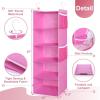 image5Shelf Over The Door Hanging Organizer with 2 Metal Hooks5 Pocket Over The Door Wall Mount Storage with Clear Windows for Baby Nursery Bathroom ClosetBedroomDormBeige2 PackPink