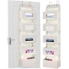 image5Shelf Over The Door Hanging Organizer with 2 Metal Hooks5 Pocket Over The Door Wall Mount Storage with Clear Windows for Baby Nursery Bathroom ClosetBedroomDormBeige2 PackBeige