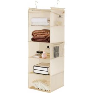 image5Shelf Over The Door Hanging Organizer with 2 Metal Hooks5 Pocket Over The Door Wall Mount Storage with Clear Windows for Baby Nursery Bathroom ClosetBedroomDormBeige2 PackBeige