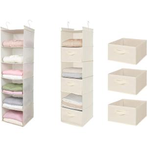 imageMAX Houser 6 Tier Shelf Hanging Closet Organizer Closet Hanging Shelf with 2 Sturdy Hooks for Storage FoldableBeige and BeigeD3