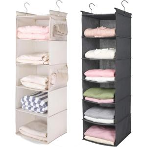 imageMAX Houser 6 Tier Shelf Hanging Closet Organizer Closet Hanging Shelf with 2 Sturdy Hooks for Storage FoldableGrey and Beige