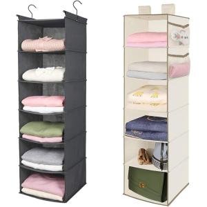 imageMAX Houser 6 Tier Shelf Hanging Closet Organizer Closet Hanging Shelf with 2 Sturdy Hooks for Storage FoldableGrey and Beige2