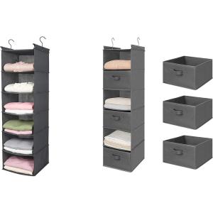 imageMAX Houser 6 Tier Shelf Hanging Closet Organizer Closet Hanging Shelf with 2 Sturdy Hooks for Storage FoldableGrey and GreyD3