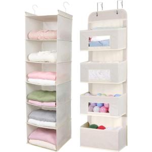 imageMAX Houser 6Shelf Hanging Closet Organizer and 4Shelf Over The Door Hanging Organizer with 2 Metal HooksBeige