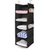 imageMAX Houser 5 Shelf Hanging Closet OrganizerSpace Saver Closet Hanging Shelves with 4 Side PocketsFoldable Black and Grey