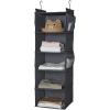 imageMAX Houser 5 Shelf Hanging Closet OrganizerSpace Saver Closet Hanging Shelves with 4 Side PocketsFoldable Black and Grey