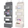 image4Shelf Over The Door Hanging Organizer with 2 Metal Hooks4 Pocket Over The Door Wall Mount Storage with Clear Windows for Baby Nursery Bathroom ClosetBedroom DiapersKids Toys Gray and Beige