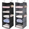 imageMAX Houser 5 Shelf Hanging Closet OrganizerSpace Saver Closet Hanging Shelves with 4 Side PocketsFoldable Black and Grey