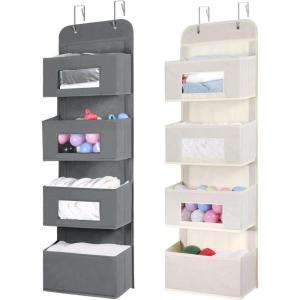 image4Shelf Over The Door Hanging Organizer with 2 Metal Hooks4 Pocket Over The Door Wall Mount Storage with Clear Windows for Baby Nursery Bathroom ClosetBedroom DiapersKids Toys Gray and Beige
